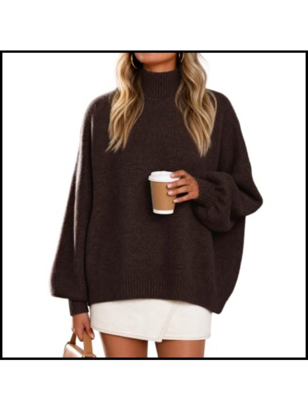 Turtleneck Oversized Long Sleeve Pullover Sweater Fuzzy Knit Casual
